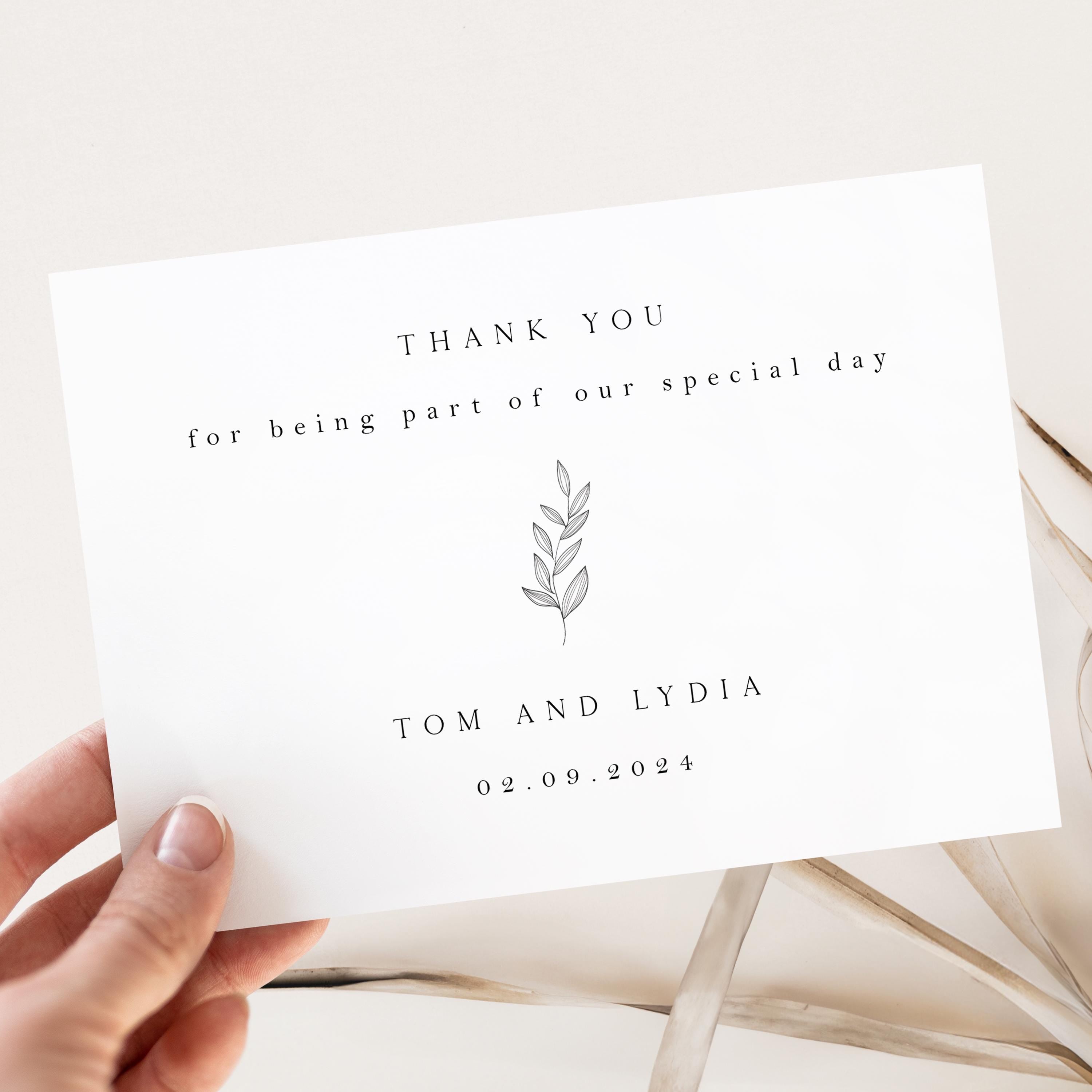 Personalised Wedding Thank You Cards-Wedding Thank You Cards-Script Botanical Leaf Elegant Thank You Card-Thank You Cards With Kraft Envel