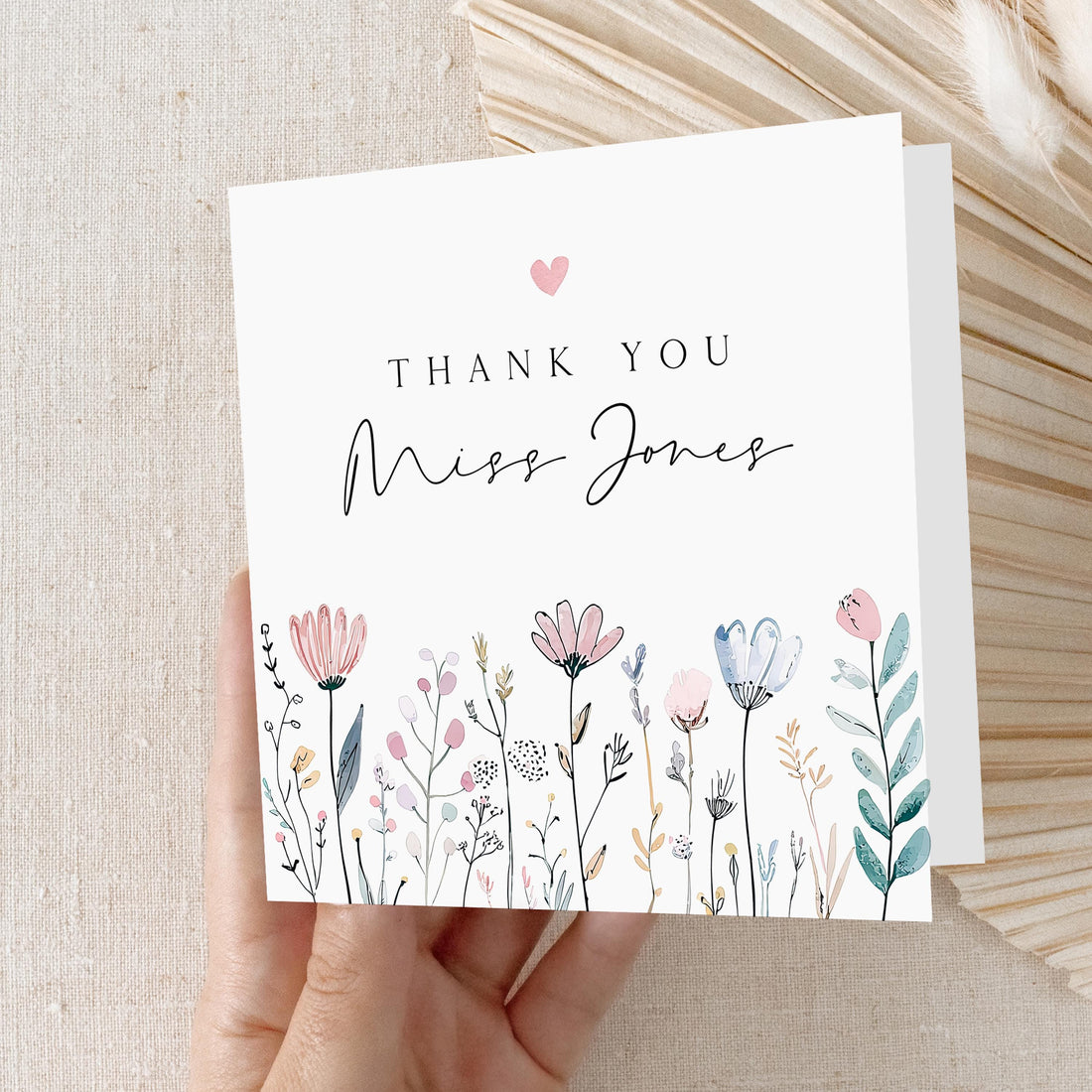 Personalised Teacher Thank You Card-School Card-Flower Design-Teacher Gift-End Of Term Card-Teacher Appreciation Card-Nursery Card-Handmade