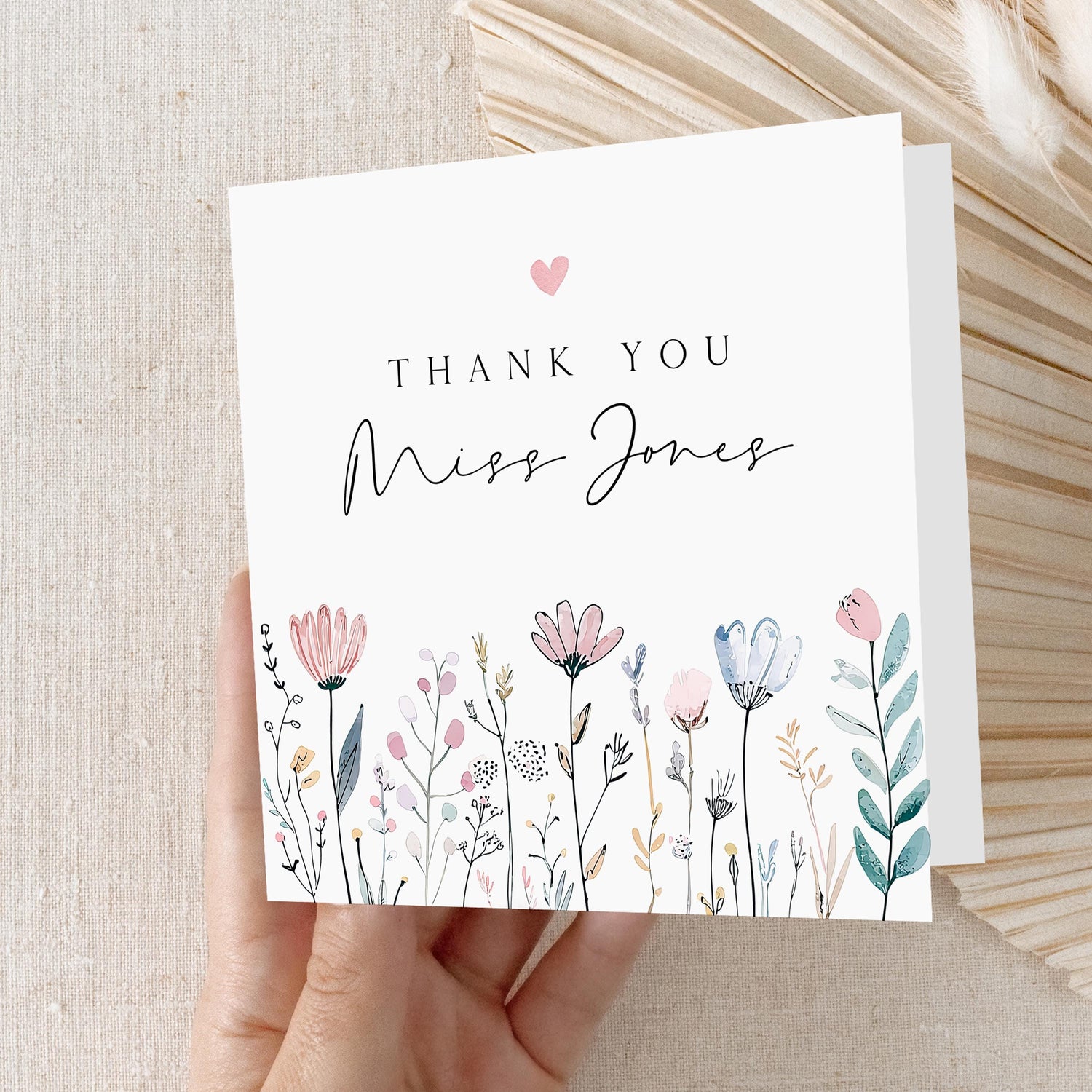 Personalised Teacher Thank You Card-School Card-Flower Design-Teacher Gift-End Of Term Card-Teacher Appreciation Card-Nursery Card-Handmade