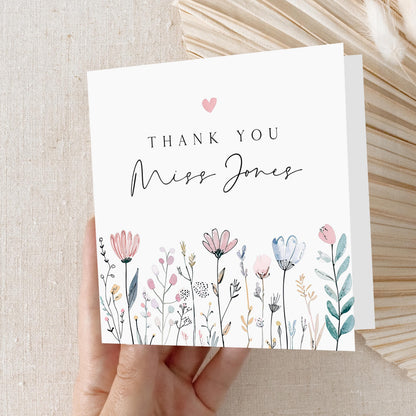 Personalised Teacher Thank You Card-School Card-Flower Design-Teacher Gift-End Of Term Card-Teacher Appreciation Card-Nursery Card-Handmade