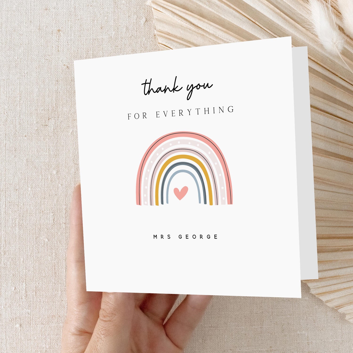 Personalised Teacher Thank You Card-School Card-Rainbow-Teacher Gift-End Of Term Card-Nursery Card-Pre School Card-Keyworker-Handmade Card