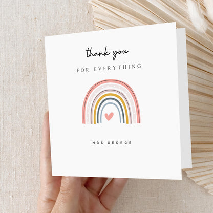 Personalised Teacher Thank You Card-School Card-Rainbow-Teacher Gift-End Of Term Card-Nursery Card-Pre School Card-Keyworker-Handmade Card