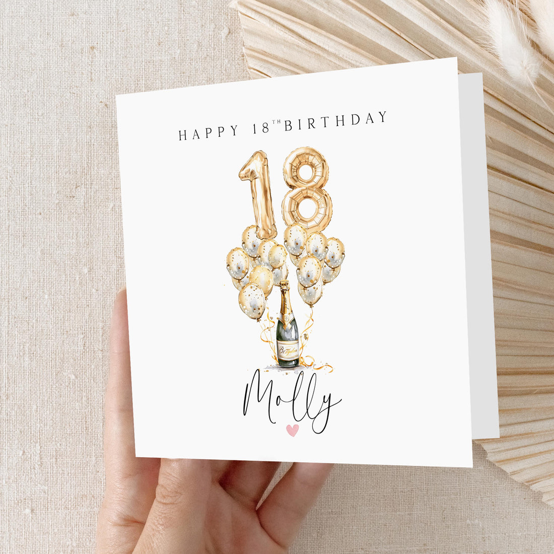 Personalised 18th Birthday Card, Special Milestone Birthday, Eighteenth, Gold Balloons &amp; Champagne  Daughter, Sister, Niece, Handmade Card