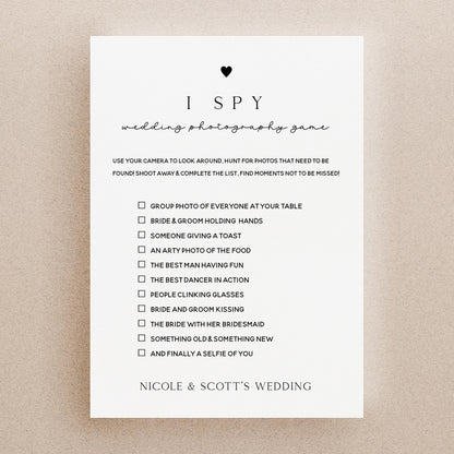 Personalised Wedding I Spy Game Table Activity, Handmade, Ice Breaker, Wedding Day Games, Wedding Favours &amp; Accessories Minimal Heart Theme