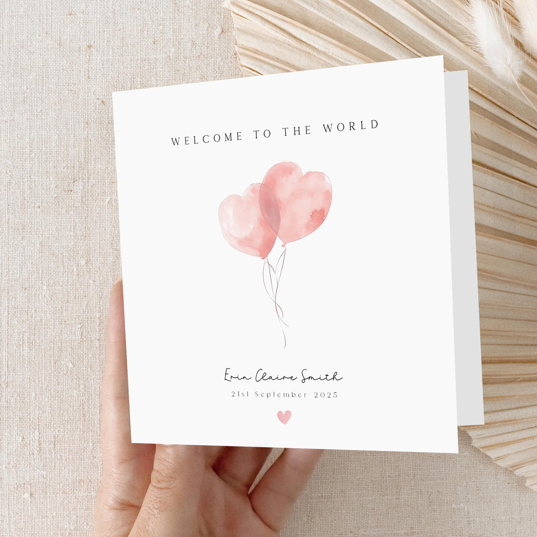 New Baby Girl Card Personalised,Welcome To The World Card, Heart Balloon Design,New Born Card, Congratulations New Parents-New Born Keepsake