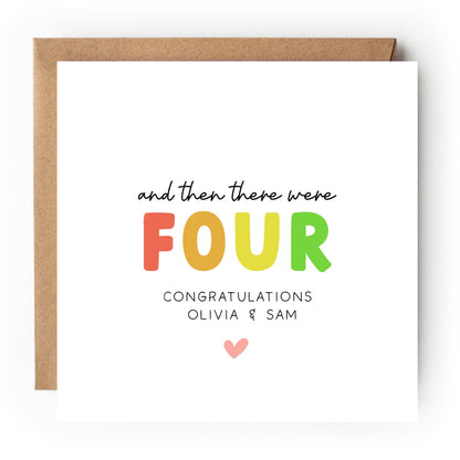 Personalised New Baby Card, Congratulations Card, New parent Card, And Then There Were Four, New Arrival Card,Newborn,Handmade, Multi Colour