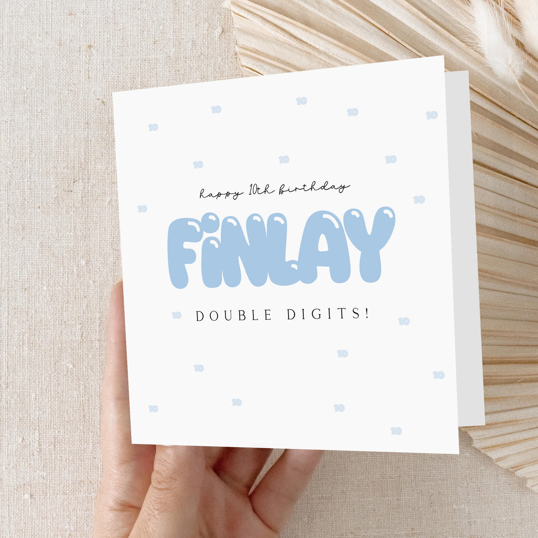 10th Birthday Card Personalised, Double Digits Card, Blue, Handmade Card, Ten Today, 10th Birthday Card For Boys, Card For Son, Grandson