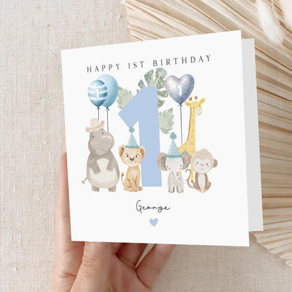 Personalised Birthday Card, Safari Animals, Children&