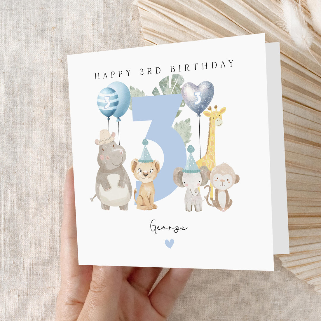 Personalised Birthday Card, Safari Animals, Children&