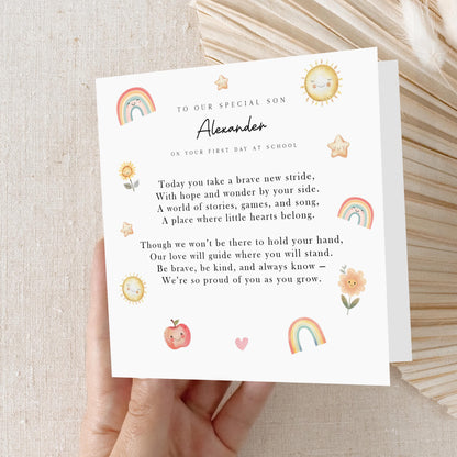 First Day Of School Card-Poem-Personalised School Card-Card For Son-1st Day Primary School Gift-Reception Starter-Good Luck New School