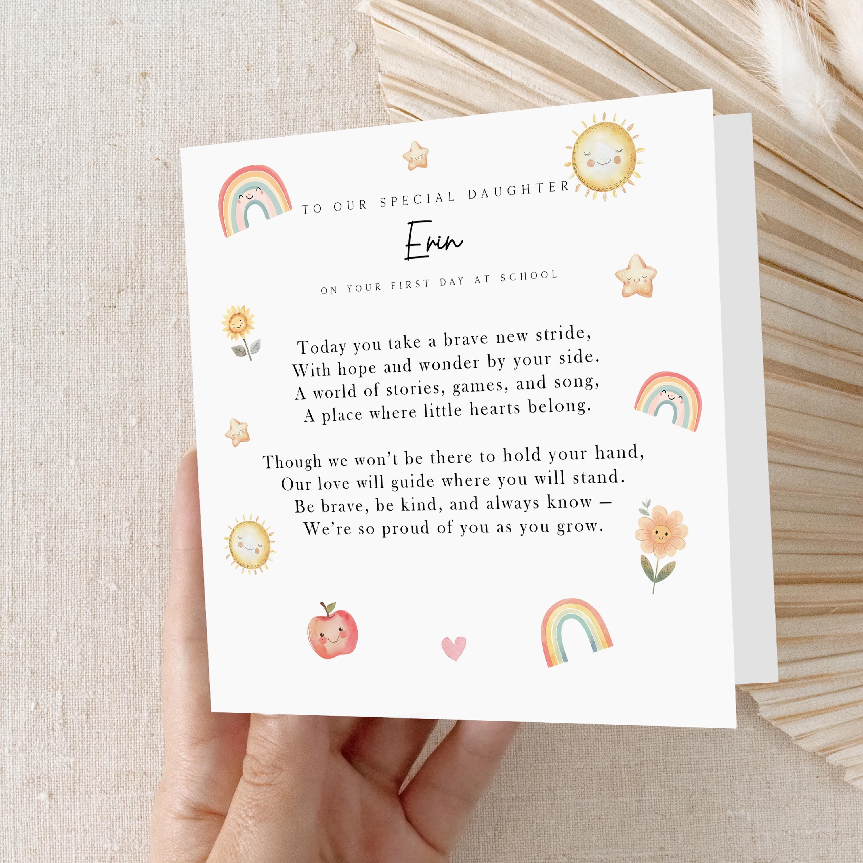First Day Of School Card-Poem-Personalised School Card-Card For Daughter-1st Day Primary School Gift-Reception Starter-Good Luck New School