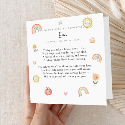 First Day Of School Card-Poem-Personalised School Card-Card For Daughter-1st Day Primary School Gift-Reception Starter-Good Luck New School