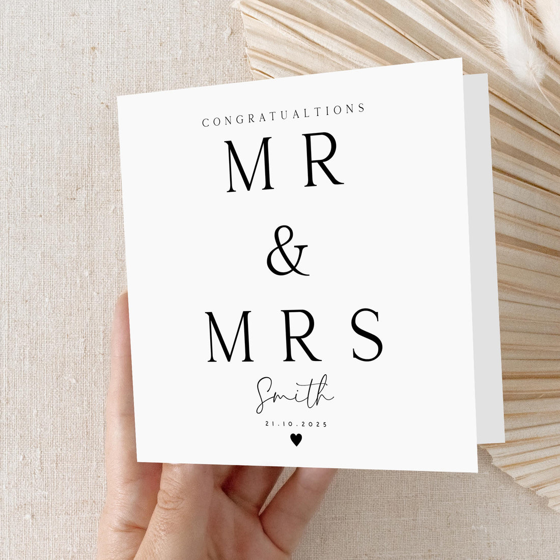 Personalised Wedding Card-Mr & Mrs Card-To The Newlyweds-Congratulations Card-Handmade Wedding Card-Minimal Card Black and White