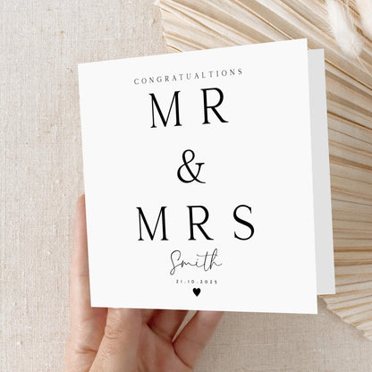 Personalised Wedding Card-Mr &amp; Mrs Card-To The Newlyweds-Congratulations Card-Handmade Wedding Card-Minimal Card Black and White
