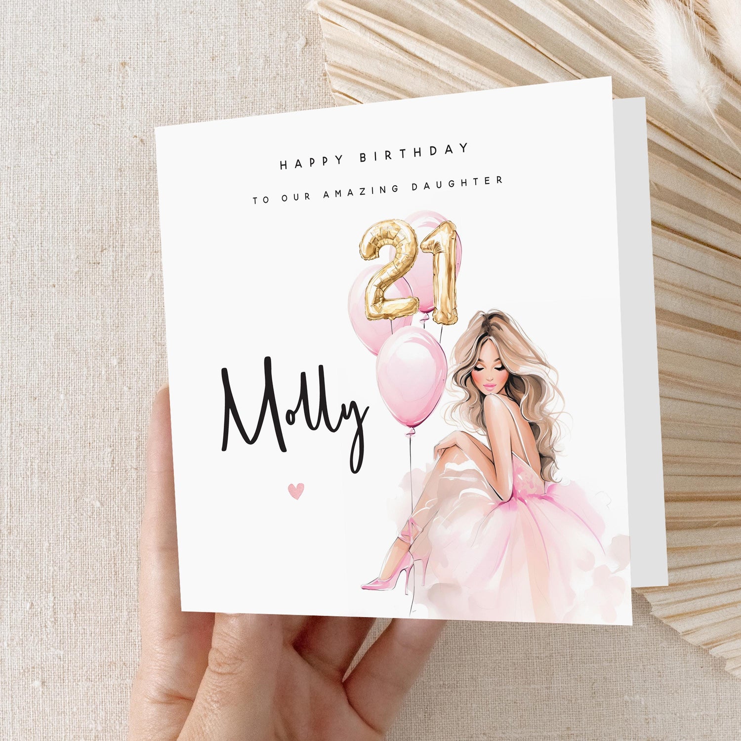 Personalised 21st Birthday Card, Special Milestone Card, Birthday Card For Wife, Sister, Daughter, Auntie, Pink 21 Foil Balloon
