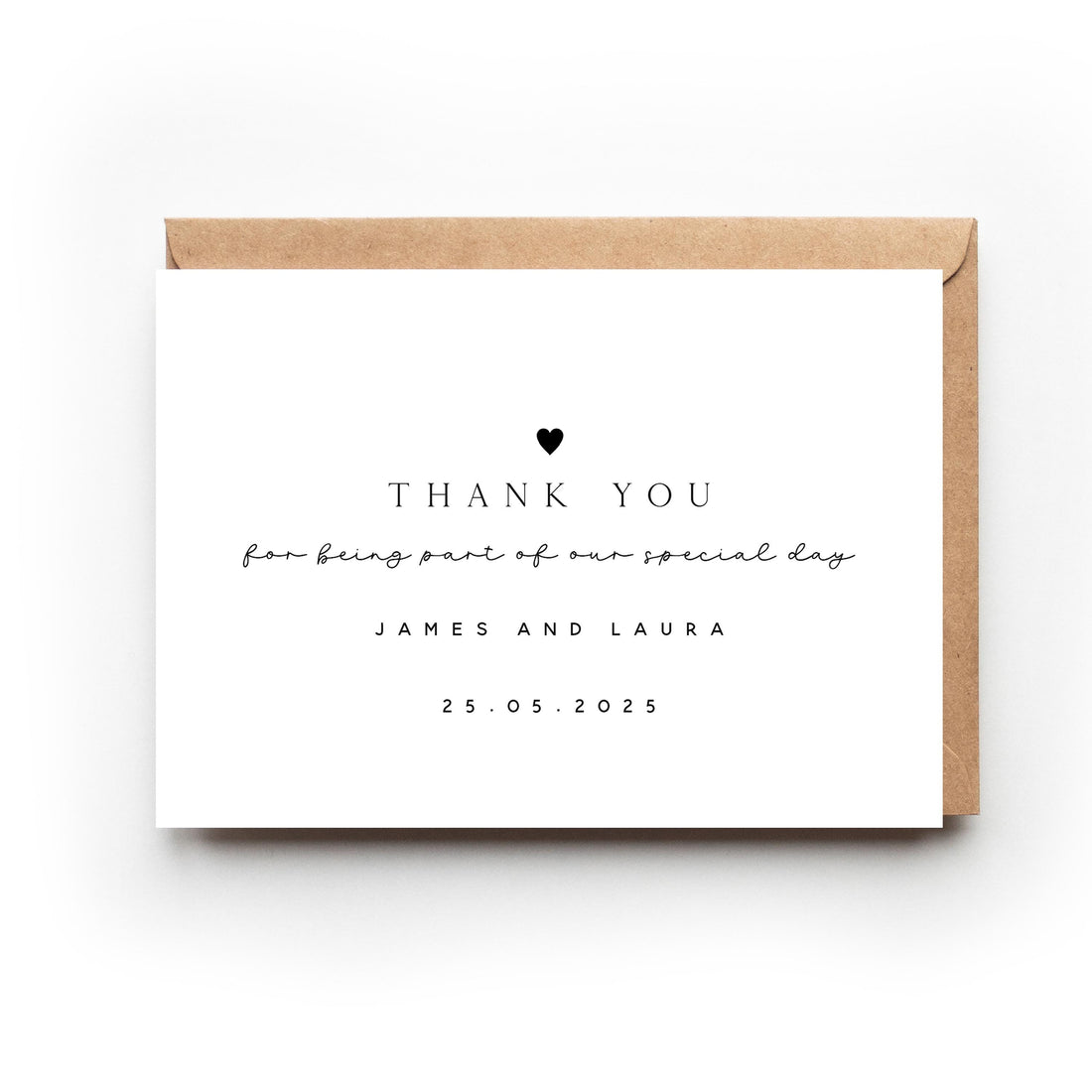 Personalised Wedding Thank You Cards-Wedding Thank You Cards-Script Black Heart Elegant Thank You Card-Thank You Cards With Kraft Envelopes