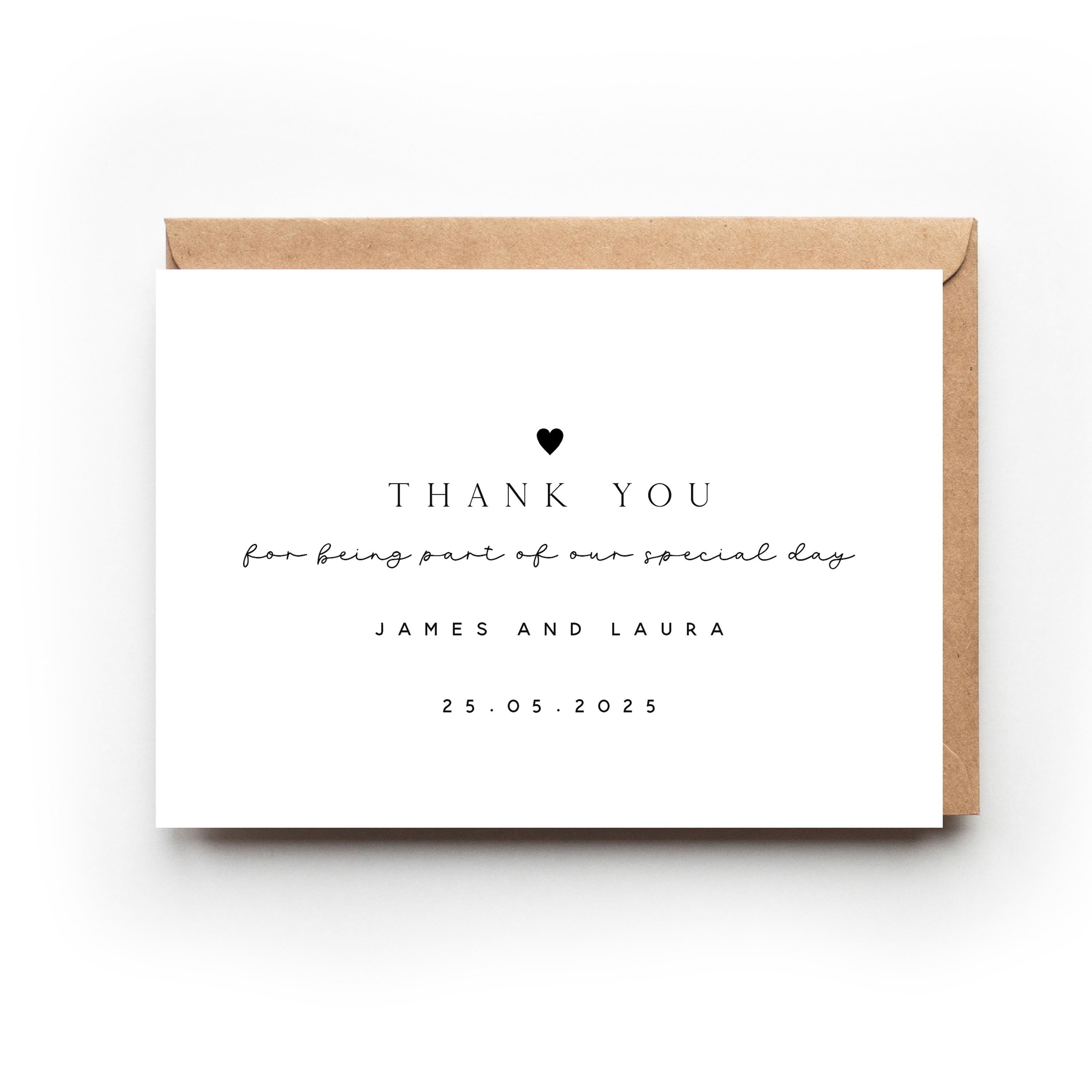 Personalised Wedding Thank You Cards-Wedding Thank You Cards-Script Black Heart Elegant Thank You Card-Thank You Cards With Kraft Envelopes