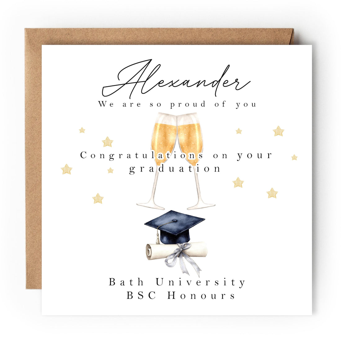 Graduation Card-Personalised Card-Graduated Champagne Glasses Card-Well Done-Card For Graduation Day-Card For Son, Daughter, Graduation Gift