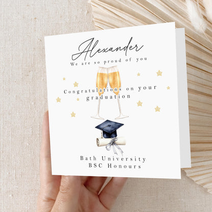 Graduation Card-Personalised Card-Graduated Champagne Glasses Card-Well Done-Card For Graduation Day-Card For Son, Daughter, Graduation Gift
