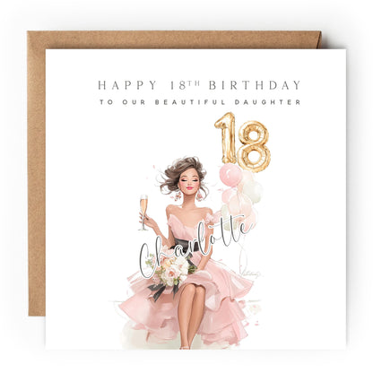 Personalised 18th Birthday Card, Special Milestone Birthday, Eighteenth,Daughter, Granddaughter, Sister, Niece Birthday Card, Girl 18