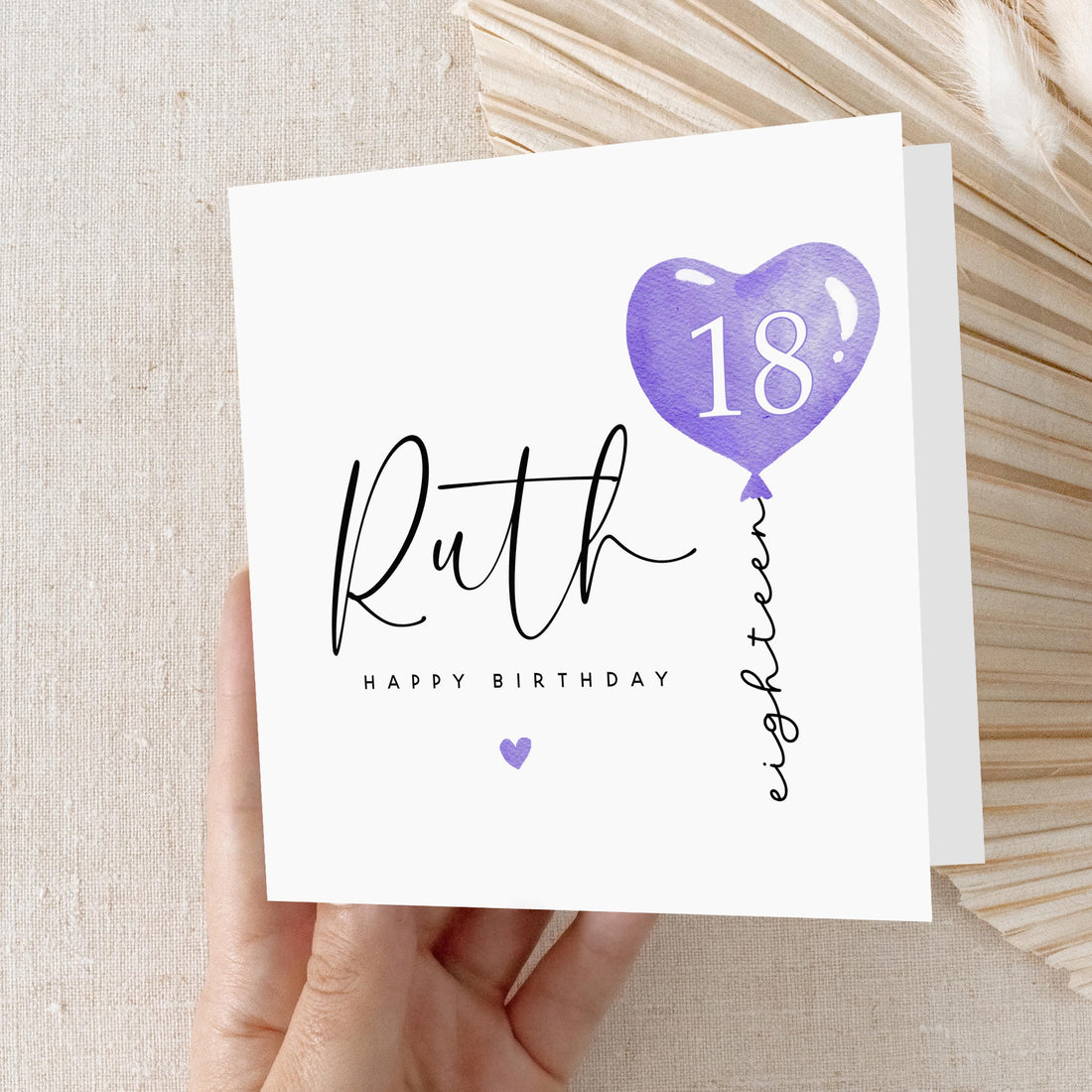 Personalised 18th Birthday Card, Special Milestone Birthday, Eighteenth,Daughter, Granddaughter, Sister, Niece Card, Purple Balloon 18