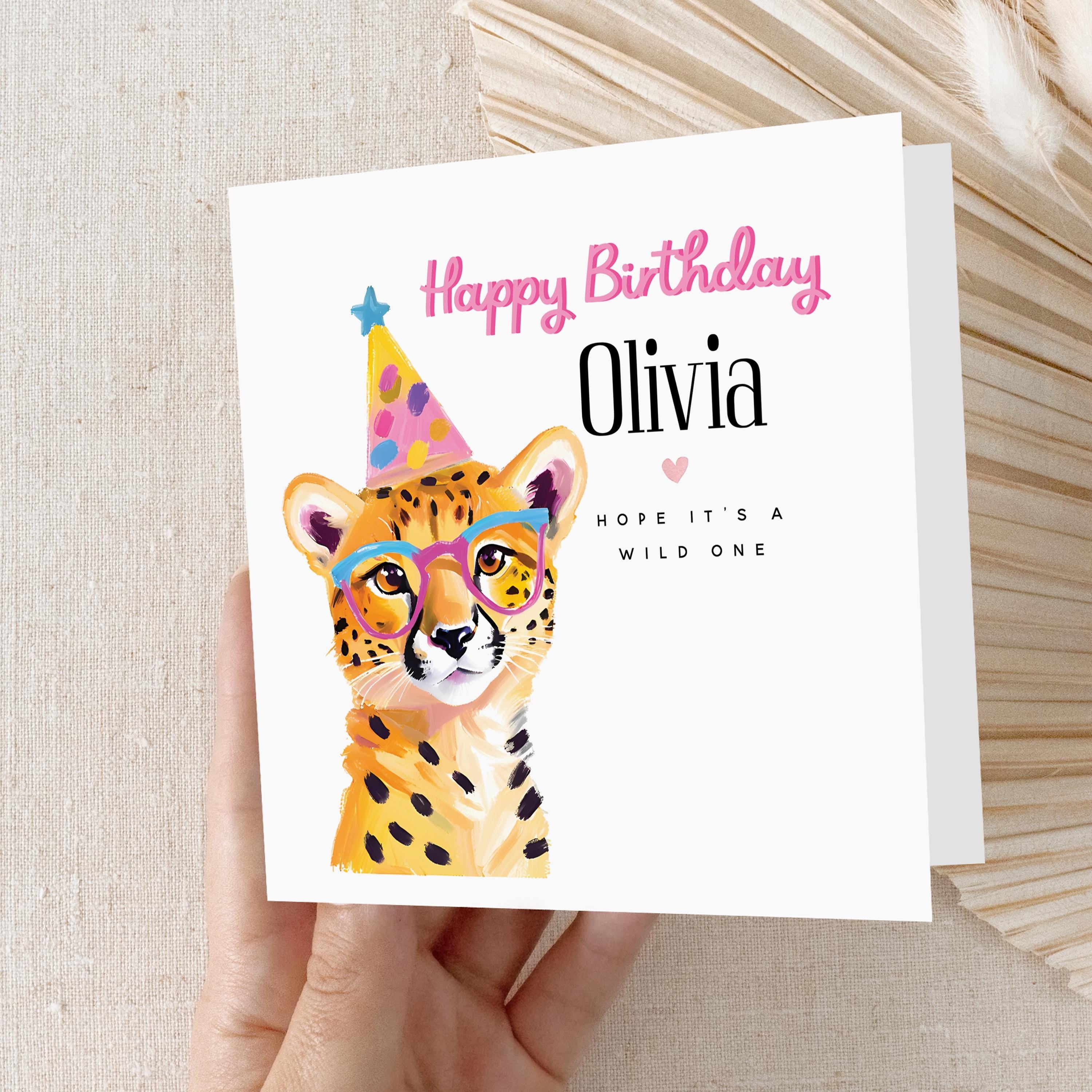 Personalised Birthday Card For Her, Custom Name Birthday Card, Birthday Card For Wife, Sister, Daughter, Auntie, Friend, Bestie, Leopard
