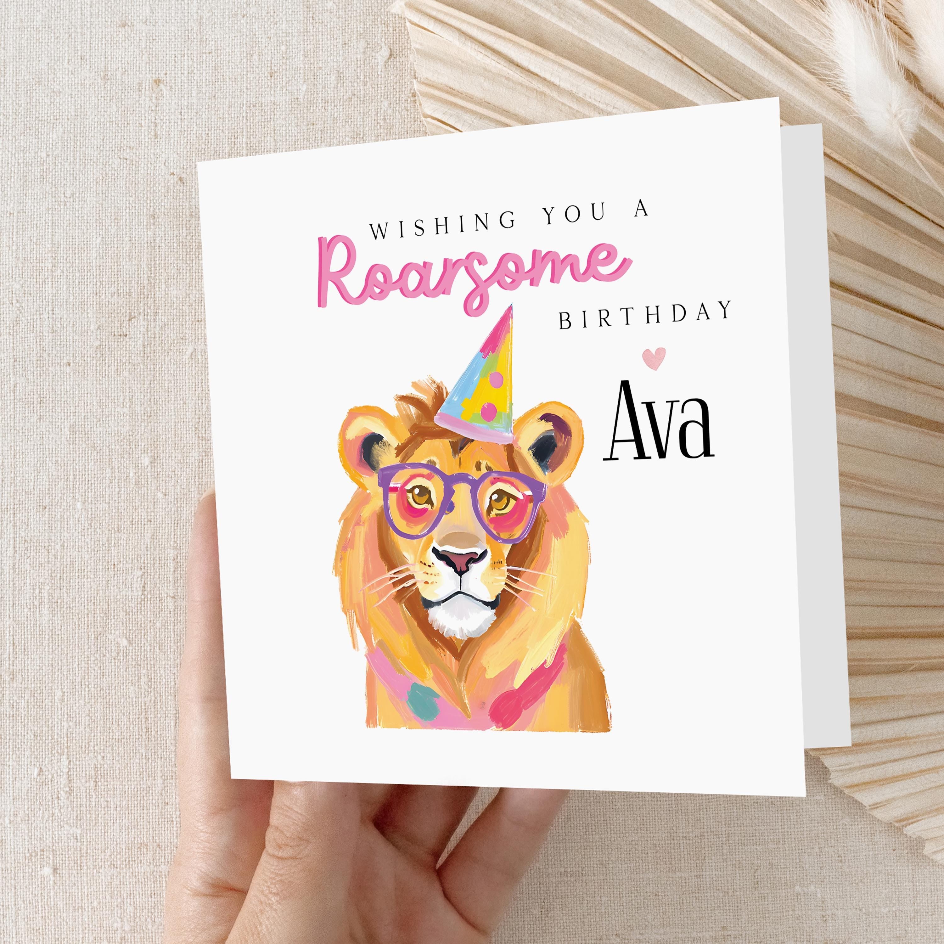 Personalised Birthday Card For Her, Custom Name Birthday Card, Birthday Card For Wife, Sister, Daughter, Auntie, Friend, Bestie, Lion