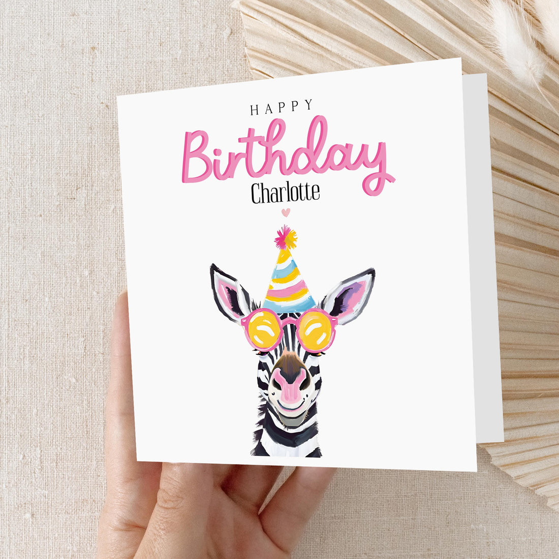 Personalised Zebra Birthday Card For Her, Custom Name Birthday Card, Birthday Card For Wife, Sister, Daughter, Auntie, Friend, Bestie