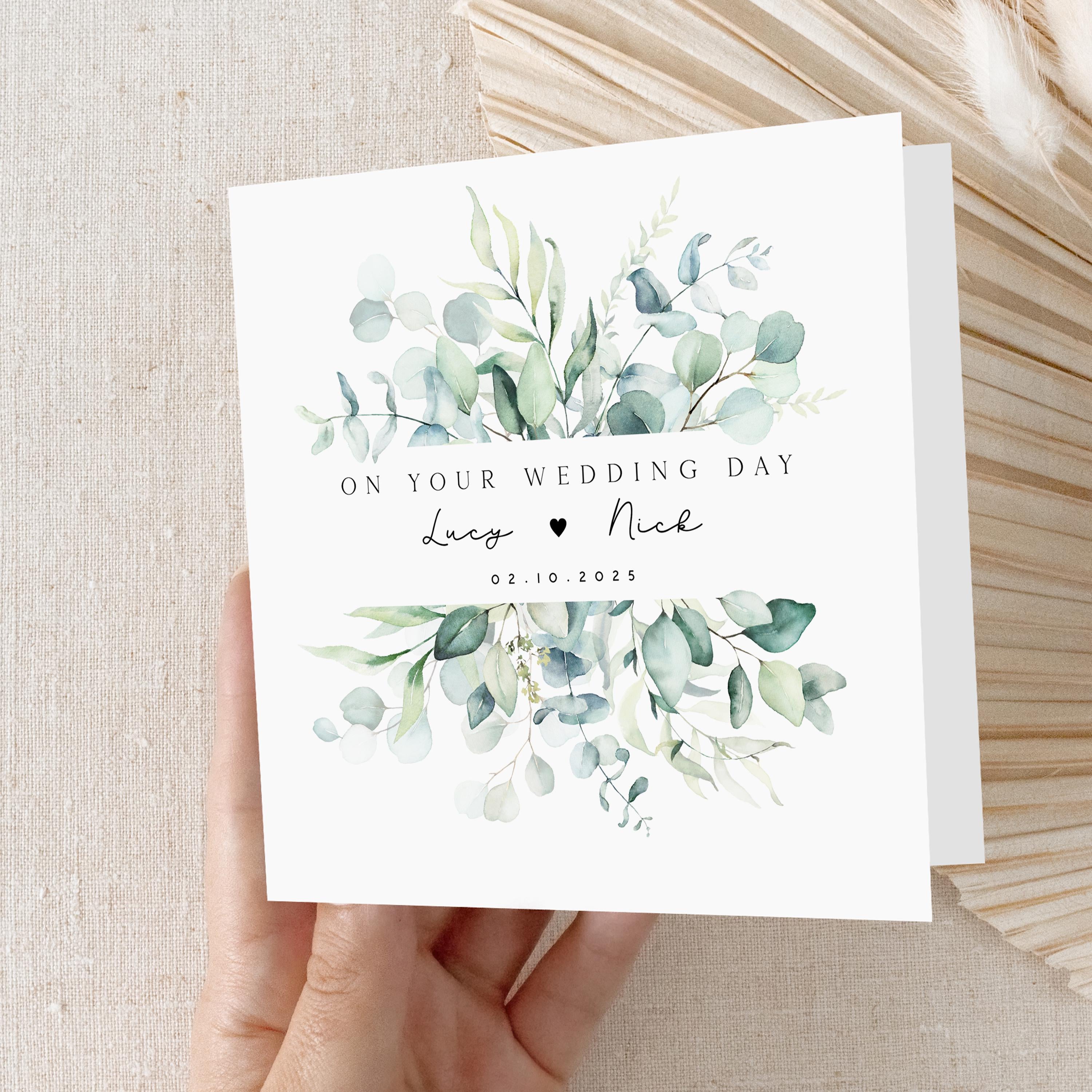 Personalised Wedding Day Card, Handmade Botanical Card For Newlywed Couple, Just Married, Wedding Gift, Congratulations On Your Wedding Day