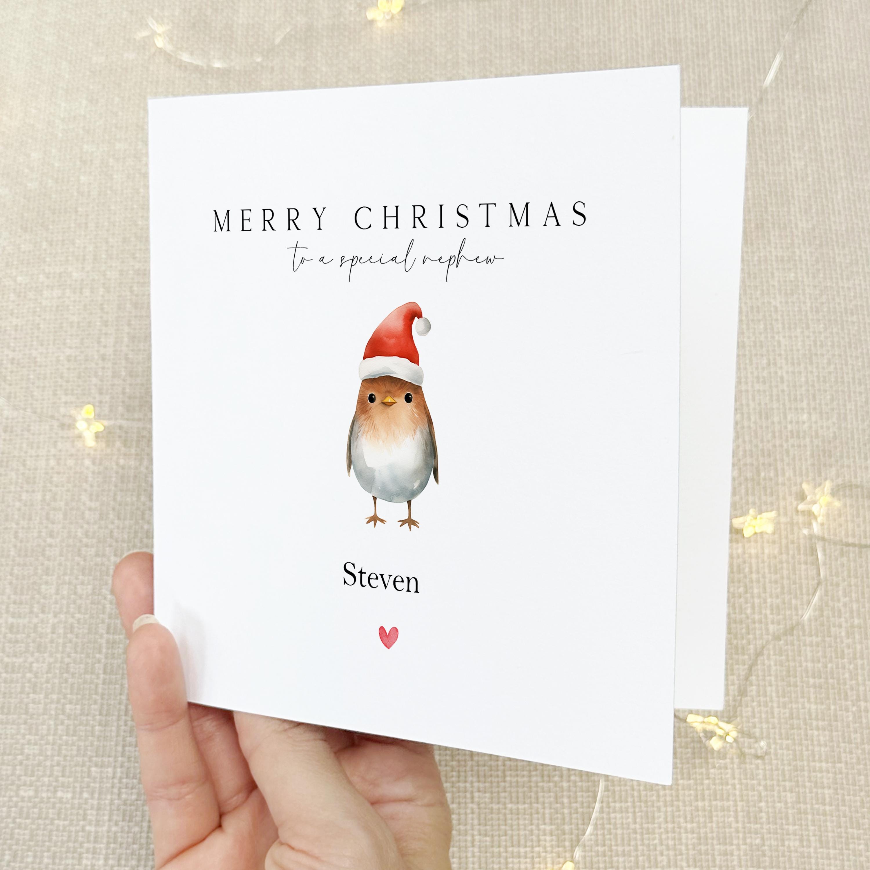 Nephew Christmas Card-Personalised Christmas Card-Christmas Card For Nephew -Nephew Christmas Gift-Custom Christmas Card- Little Robin