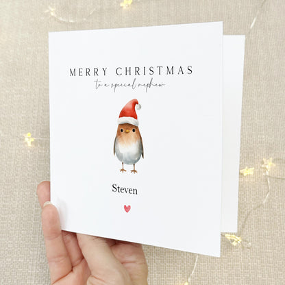 Nephew Christmas Card-Personalised Christmas Card-Christmas Card For Nephew -Nephew Christmas Gift-Custom Christmas Card- Little Robin
