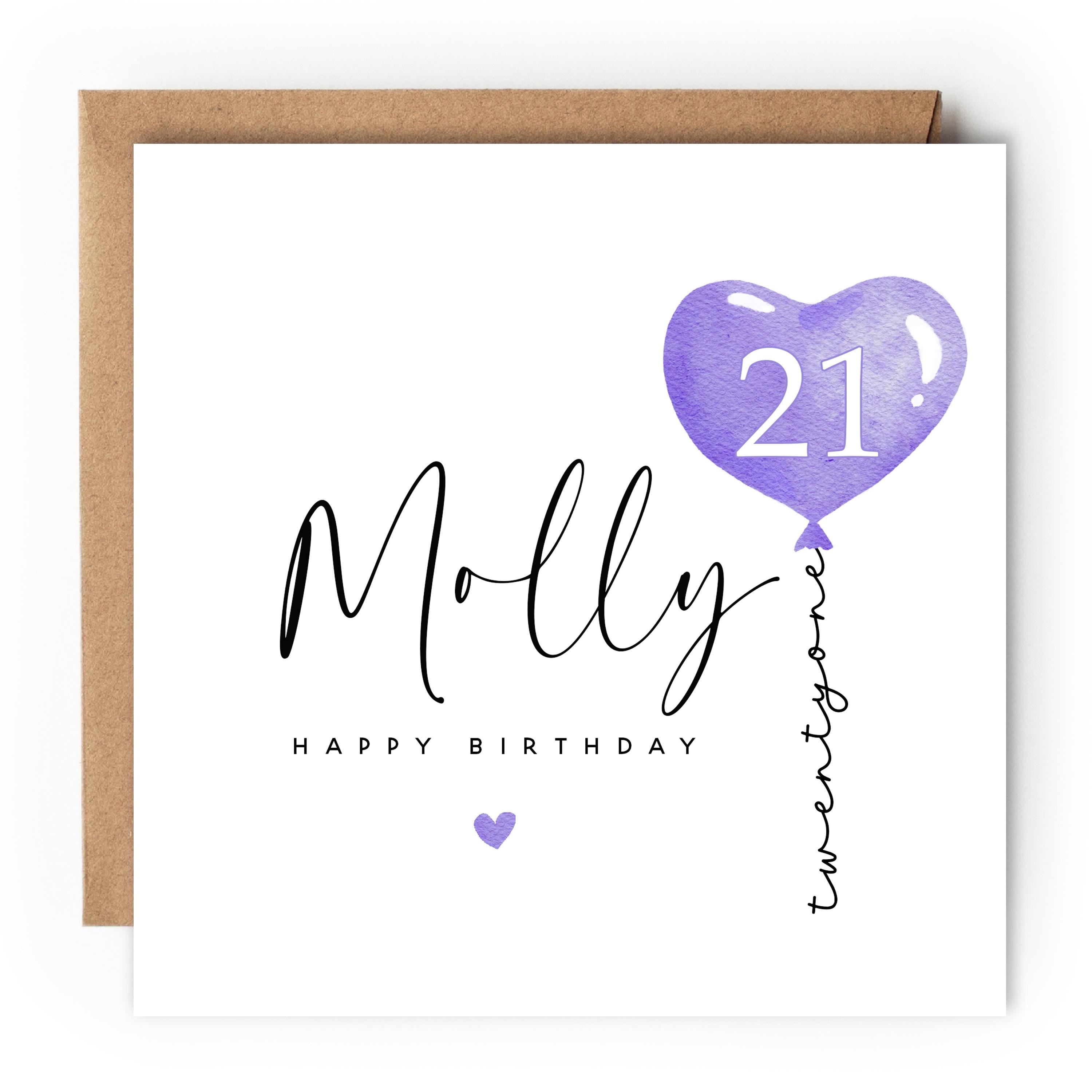 Personalised 21st Birthday Card, Special Milestone Card, Birthday Card For Daughter, Friend, Niece, Purple Heart Balloon 21, Twenty First