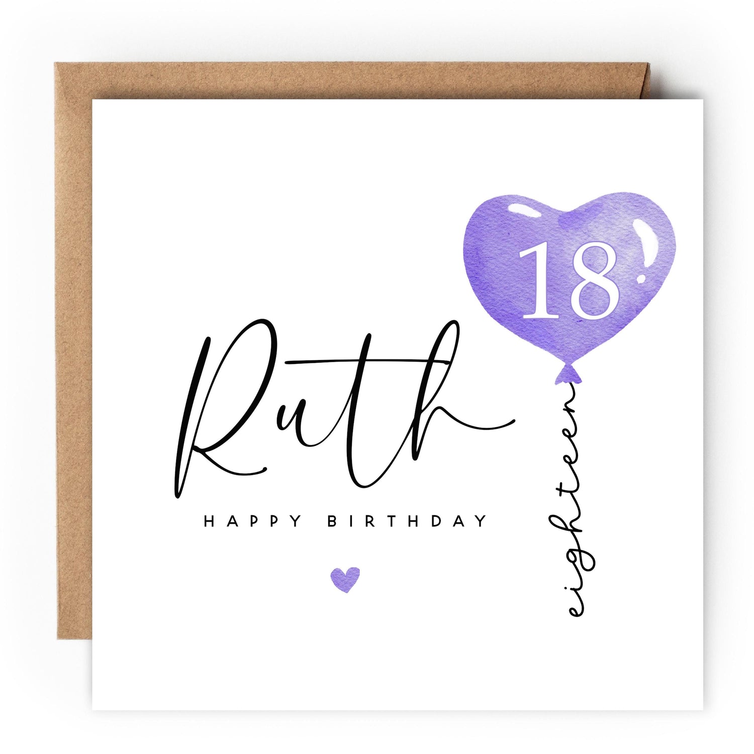 Personalised 18th Birthday Card, Special Milestone Birthday, Eighteenth,Daughter, Granddaughter, Sister, Niece  Card, Purple Balloon 18