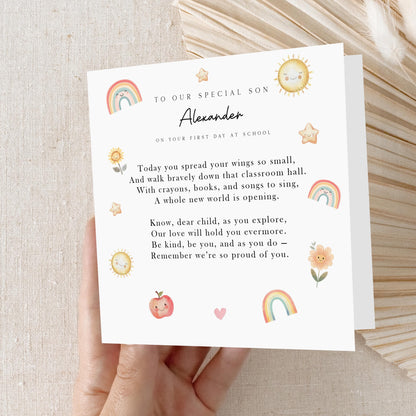 First Day Of School Nursery Card-Poem-Personalised Card-Card For Son Grandson-1st Day Primary School Gift-Back To School-Good Luck At School