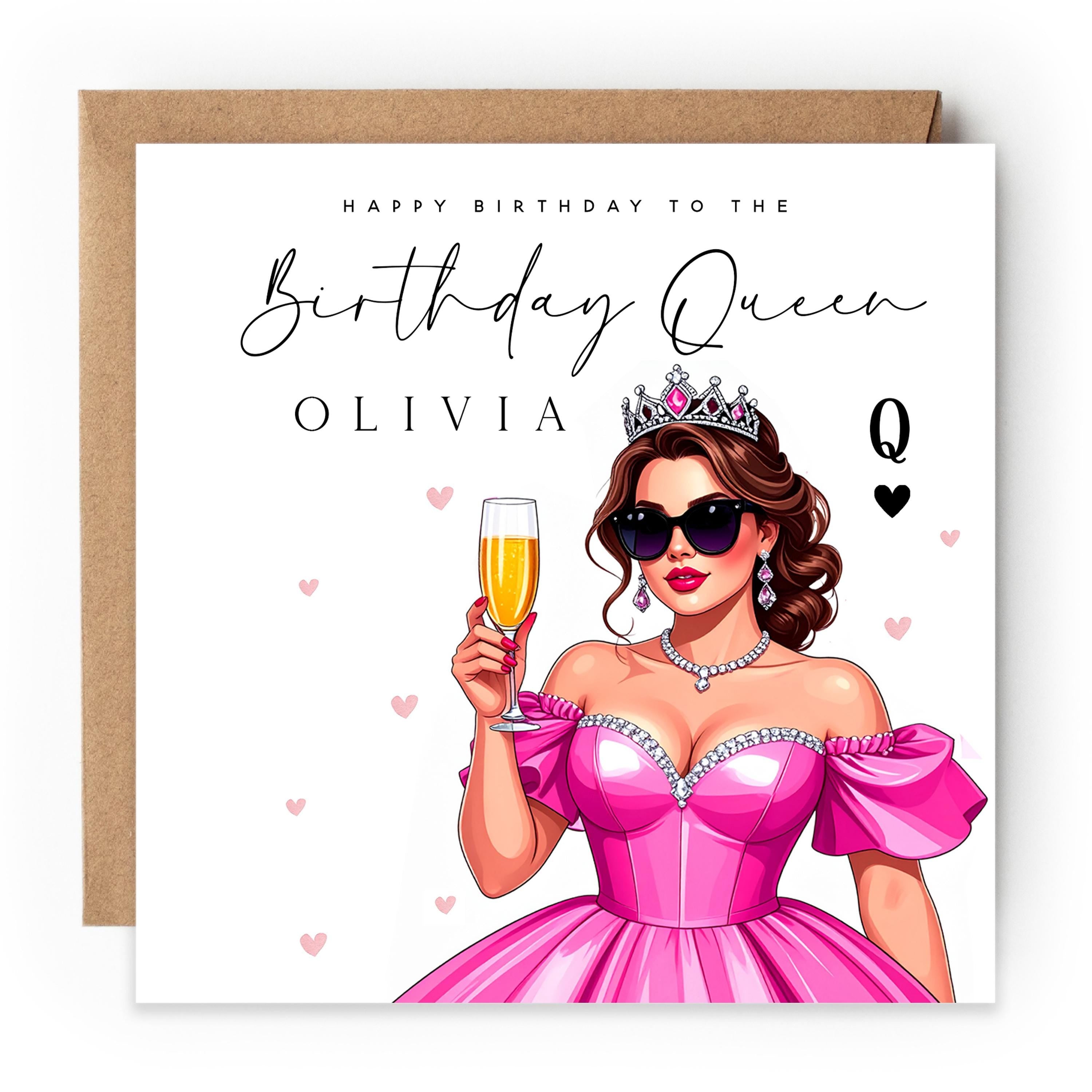 Personalised Birthday Queen Card, Special Milestone, Birthday Card For Friend, Sister, Daughter, Auntie, Bestie, Custom Handmade Name Card