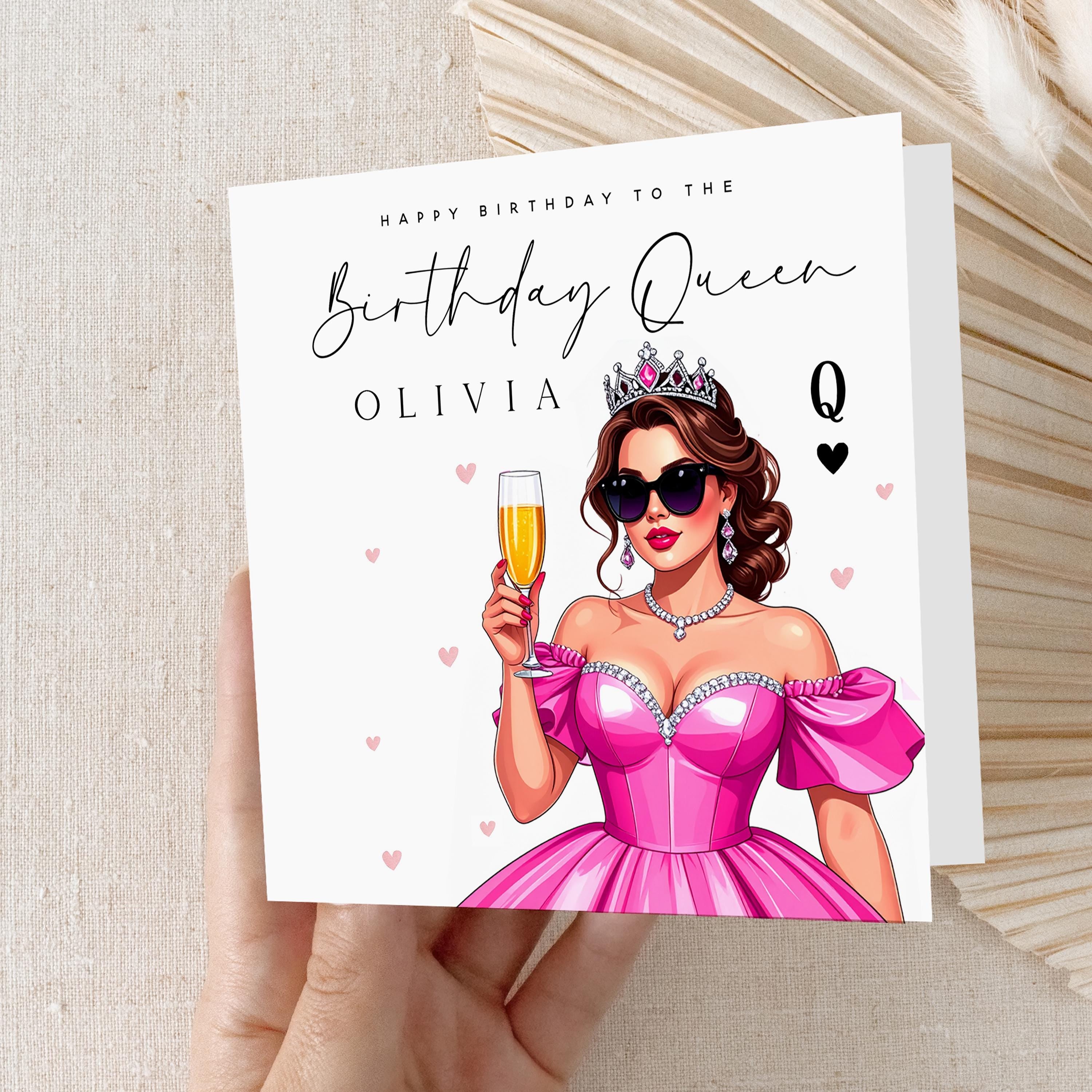 Personalised Birthday Queen Card, Special Milestone, Birthday Card For Friend, Sister, Daughter, Auntie, Bestie, Custom Handmade Name Card
