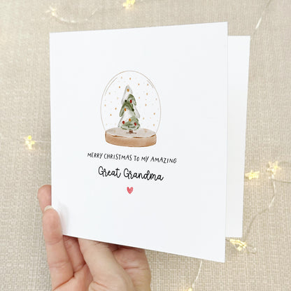 Great Grandma Christmas Card-Personalised Christmas Card-Christmas Card For Great Grandma Great Nanna Granny -Great Gran - Snowglobe Doodle