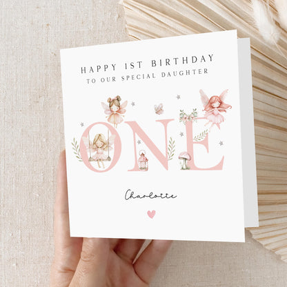 Personalised Fairy 1st Birthday Card, Baby 1st Birthday Card, Fairy First Birthday, Girl&