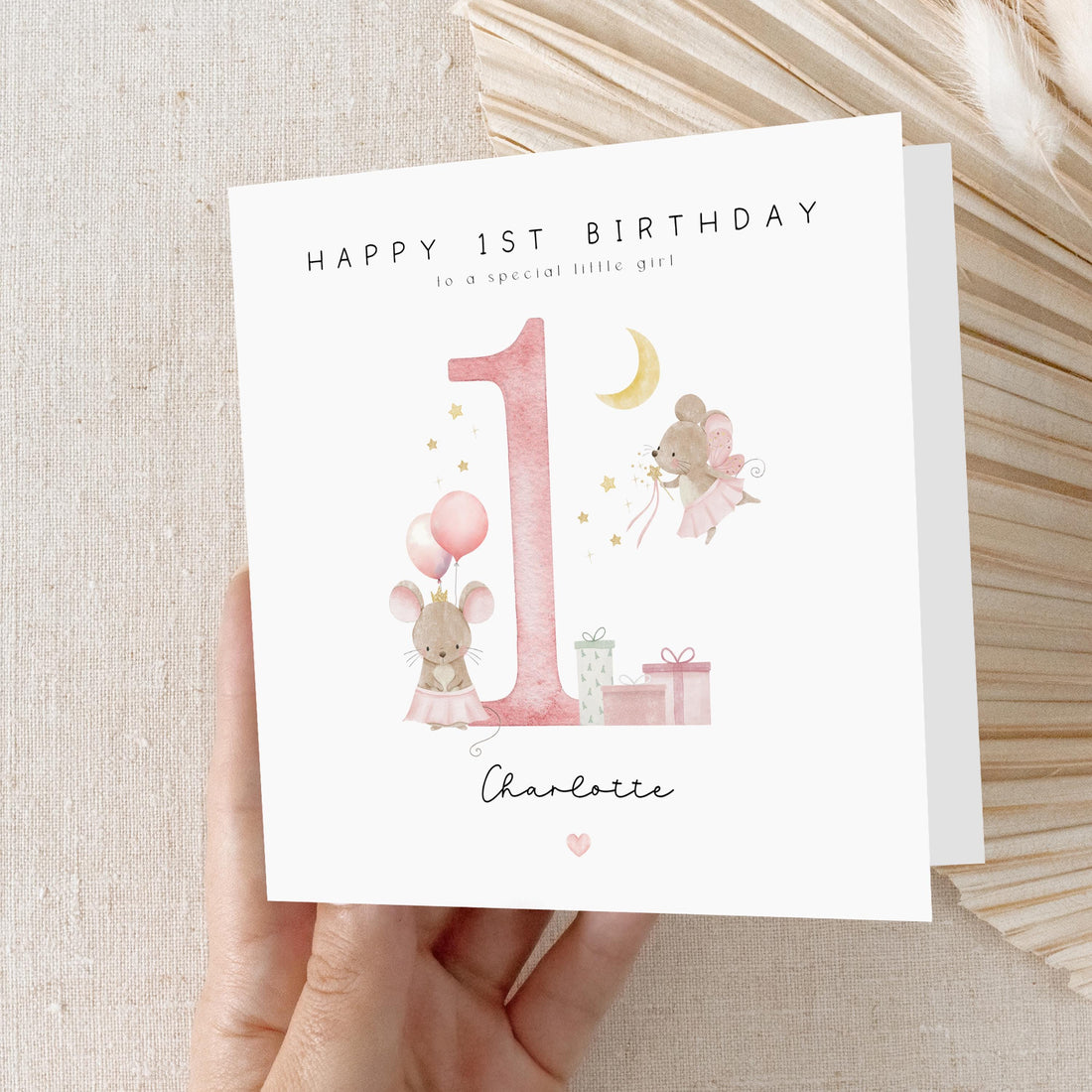 1st Birthday Card, Fairy Mice, Personalised 1st Birthday Card, First Birthday, Girl&