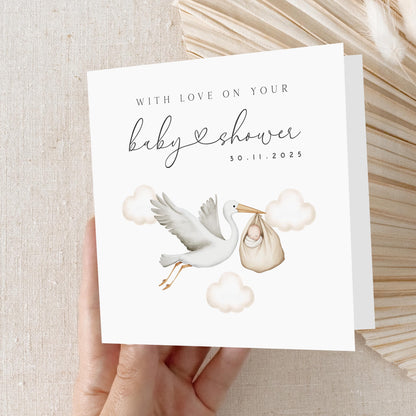 Personalised Baby shower Card, Baby Shower Gift, New Mum To Be, Gender Neutral Card, Baby Shower Card, Handmade Gift For Baby Shower, Stork