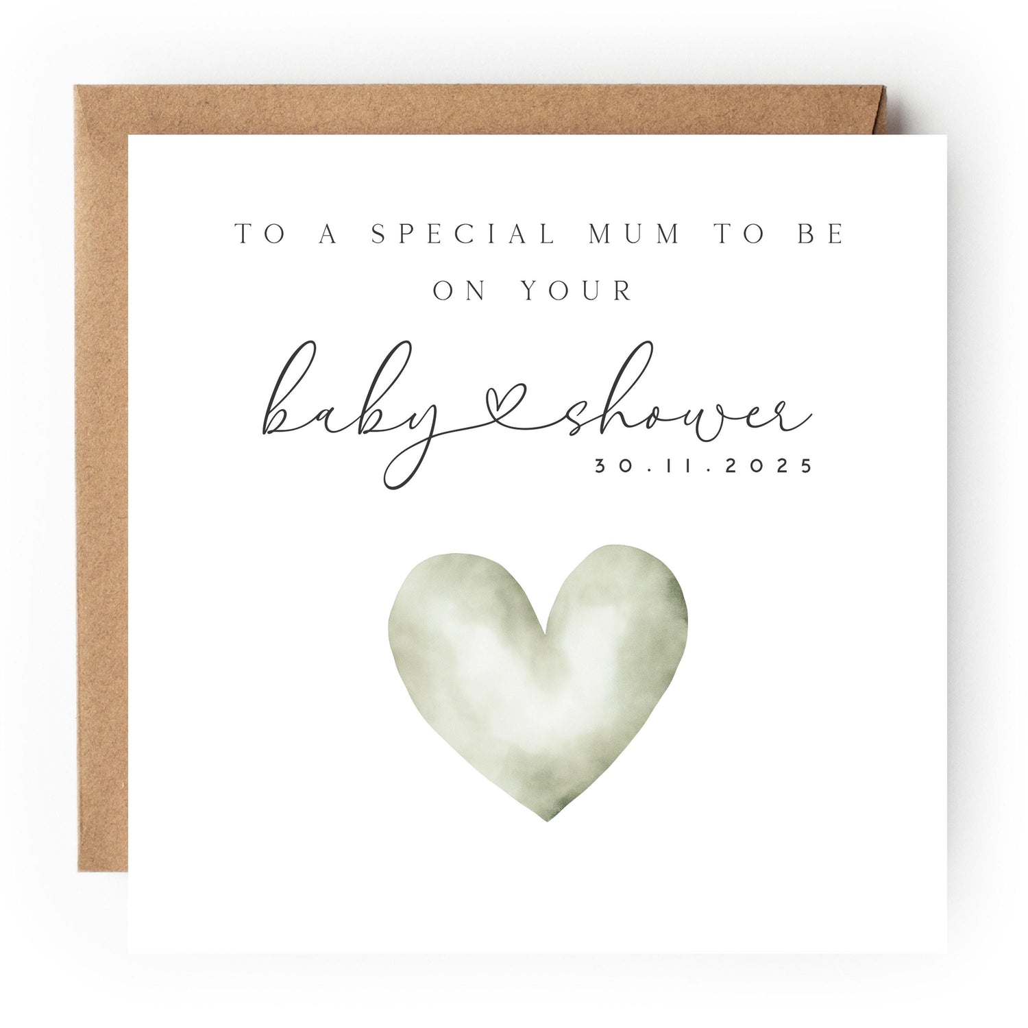 Personalised Baby shower Card, Baby Shower Gift, New Mum To Be, Gender Neutral Card, Baby Shower Card, Handmade Gift,Sage Water Colour Heart