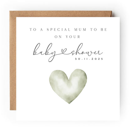 Personalised Baby shower Card, Baby Shower Gift, New Mum To Be, Gender Neutral Card, Baby Shower Card, Handmade Gift,Sage Water Colour Heart