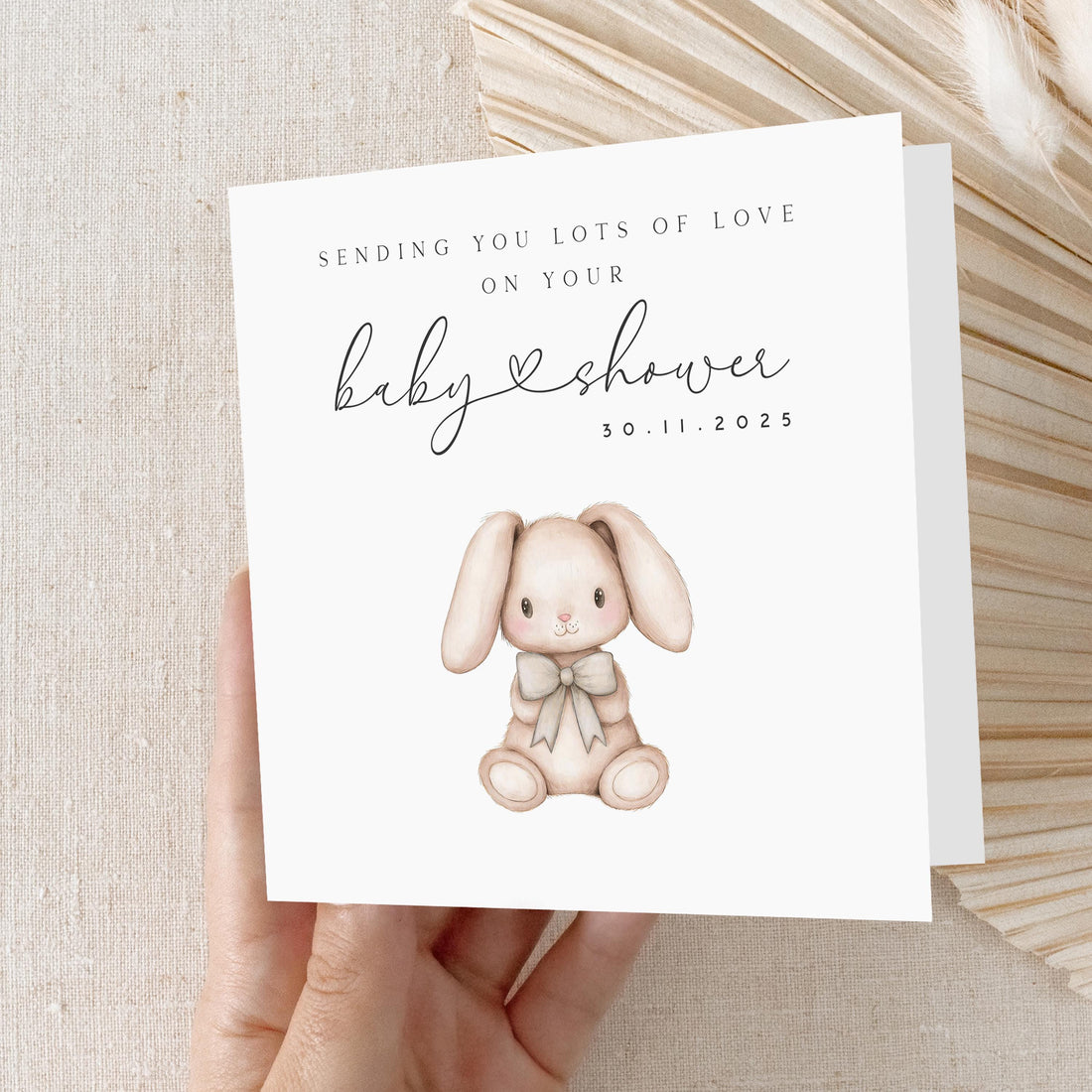 Personalised Baby shower Card, Baby Shower Gift, New Mum To Be, Gender Neutral Card,Baby Shower Card, Handmade Gift,Sage Ribbon bunny rabbit