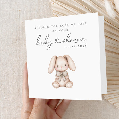 Personalised Baby shower Card, Baby Shower Gift, New Mum To Be, Gender Neutral Card,Baby Shower Card, Handmade Gift,Sage Ribbon bunny rabbit