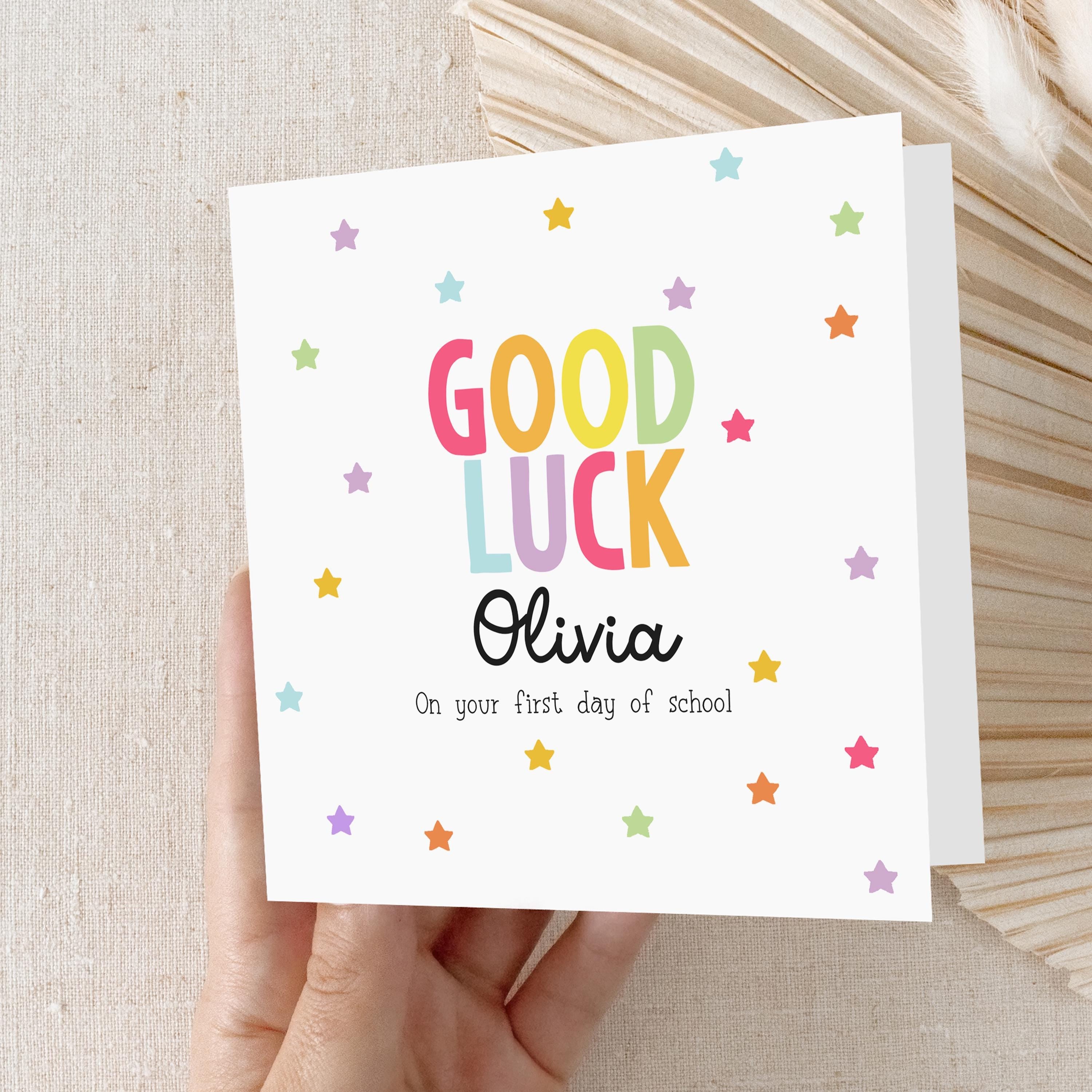 Good Luck 1st Day Of School Card, Personalised First Day Of School, Happy 1st Day Of School, Back To School Good Luck Gift, Stars, handmade