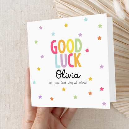 Good Luck 1st Day Of School Card, Personalised First Day Of School, Happy 1st Day Of School, Back To School Good Luck Gift, Stars, handmade