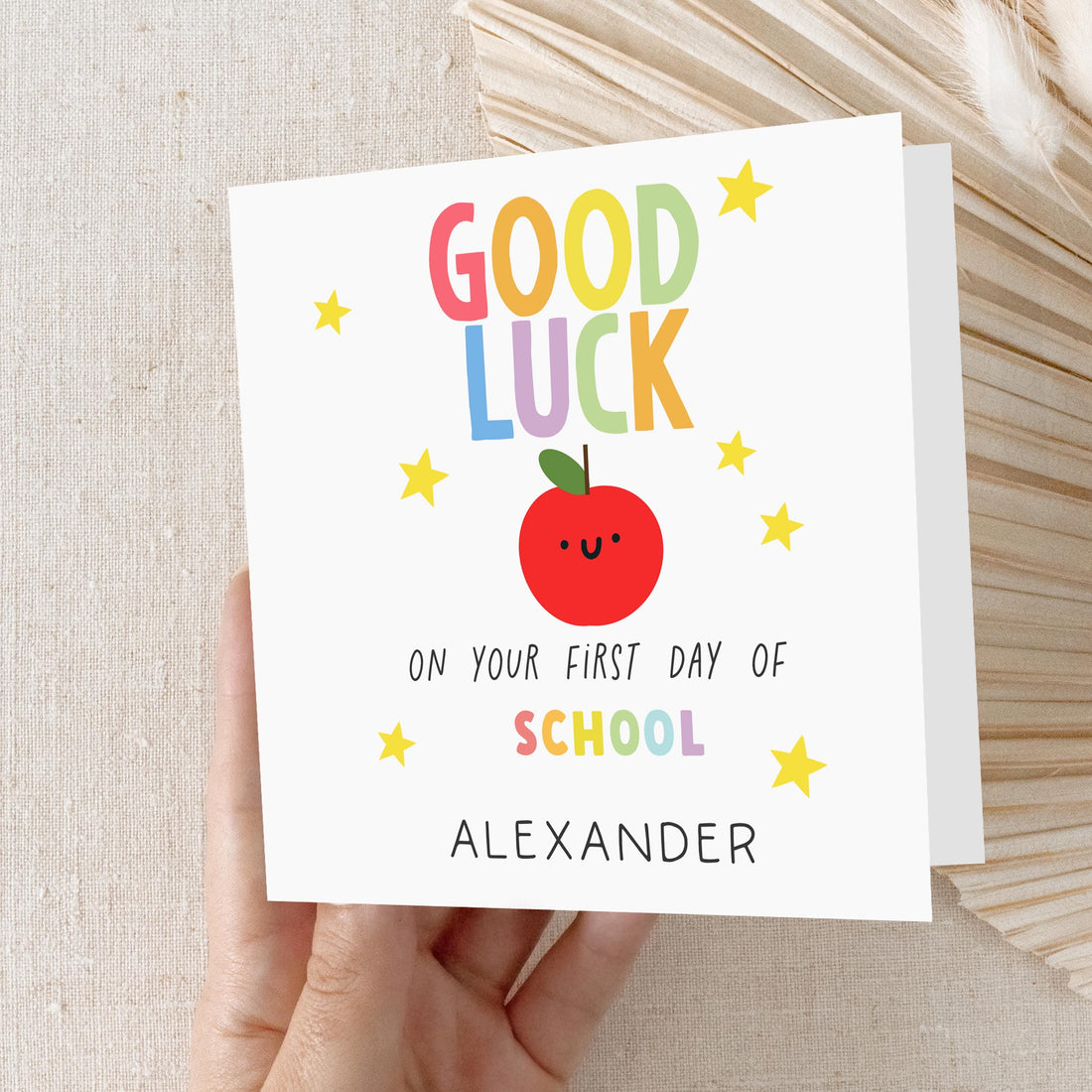 Good Luck 1st Day Of School Card, Personalised First Day Of School, Happy 1st Day Of School, Back To School Good Luck Gift, Apple, Handmade