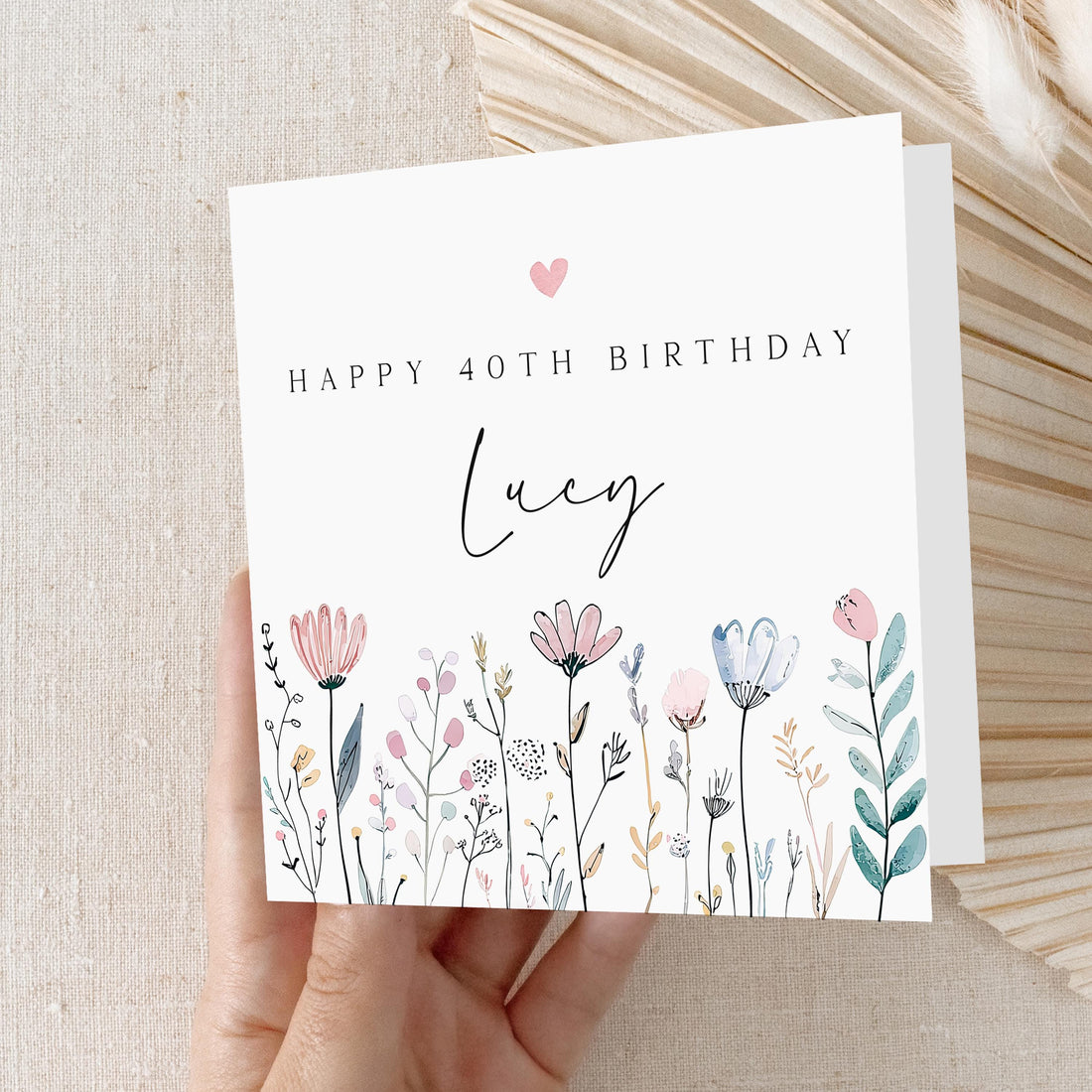 Personalised 40th Birthday Card, Special Milestone Card, Birthday Card For Mum, Wife, Sister, Friend, Auntie, Forty Birthday, Flowers