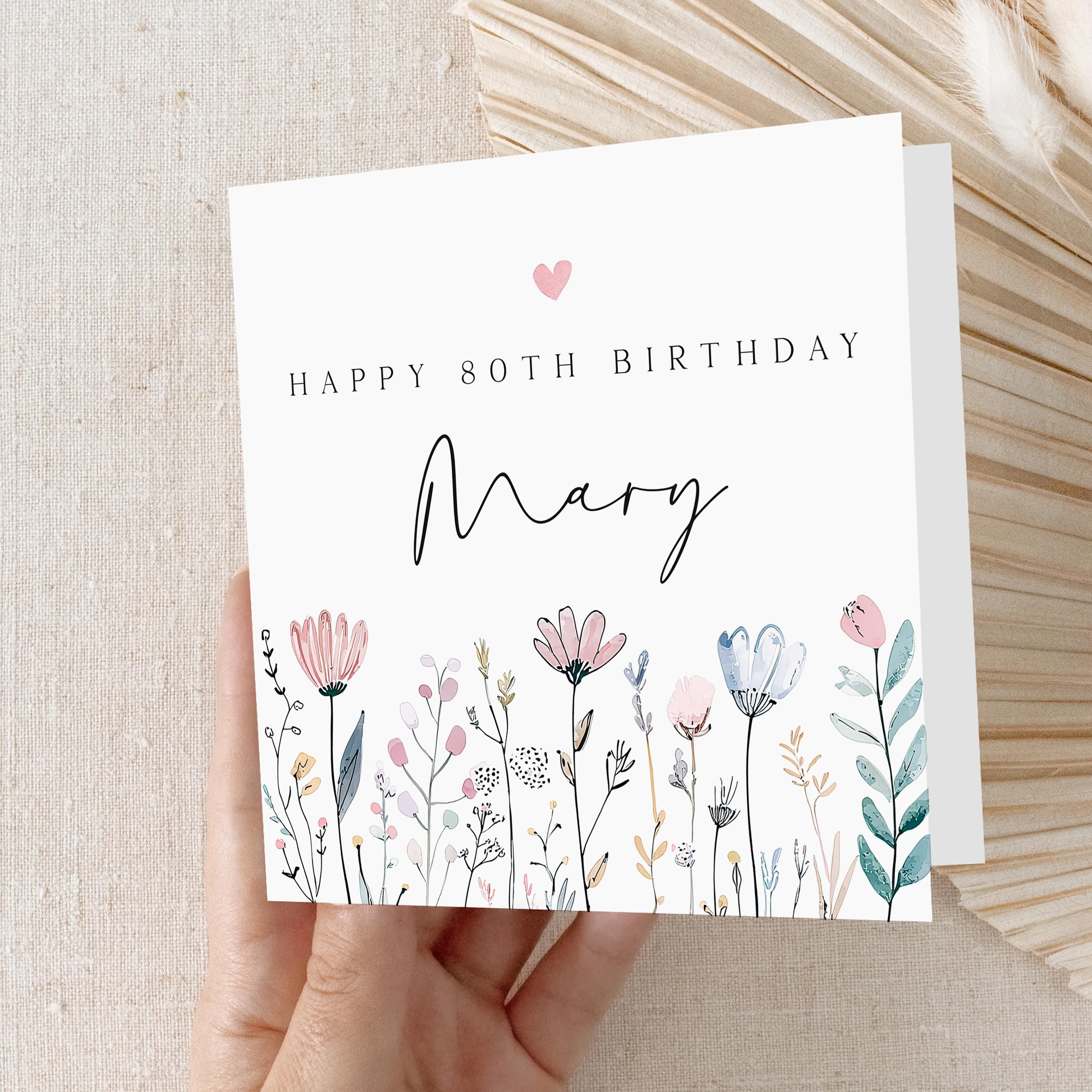 Personalised 80th Birthday Card, Special Milestone Card, Birthday Card For Mum, Nan, Grandma, Friend, Auntie, Eightieth Birthday, Flowers