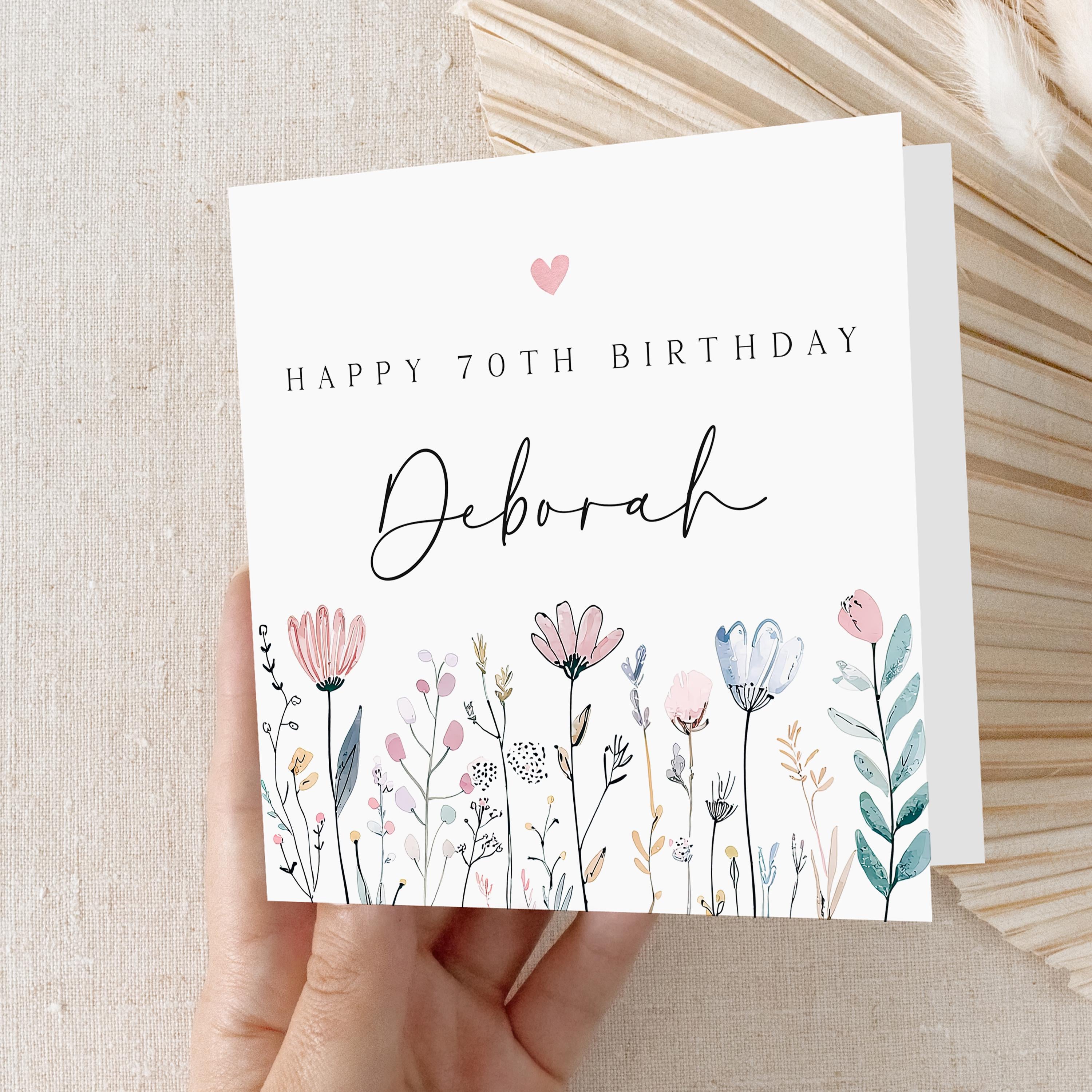 Personalised 70th Birthday Card, Special Milestone Card, Birthday Card For Mum, Wife, Sister, Friend, Auntie, Seventieth Birthday, Flowers
